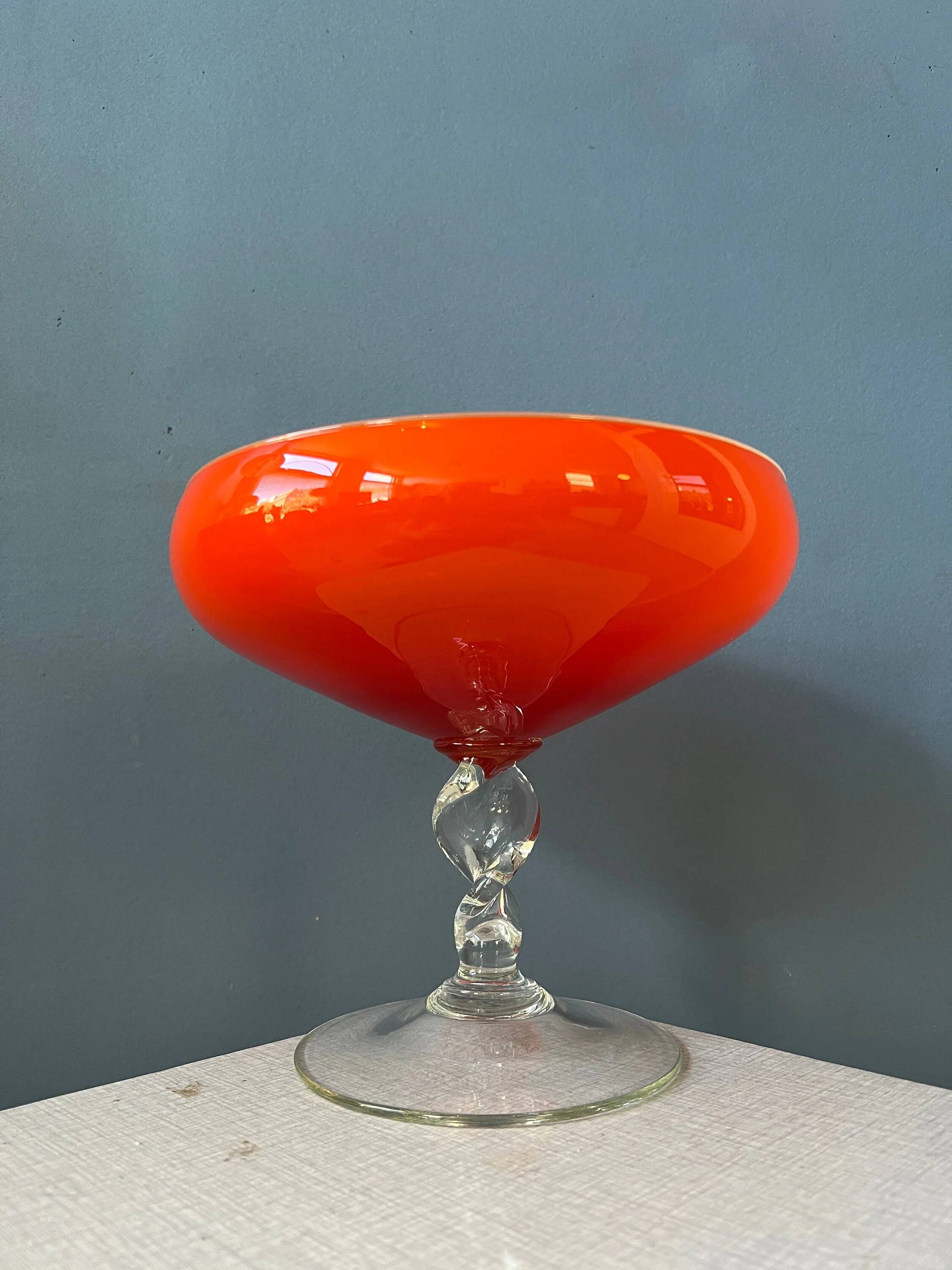 Vintage Murano glass vase, orange/red colour.
