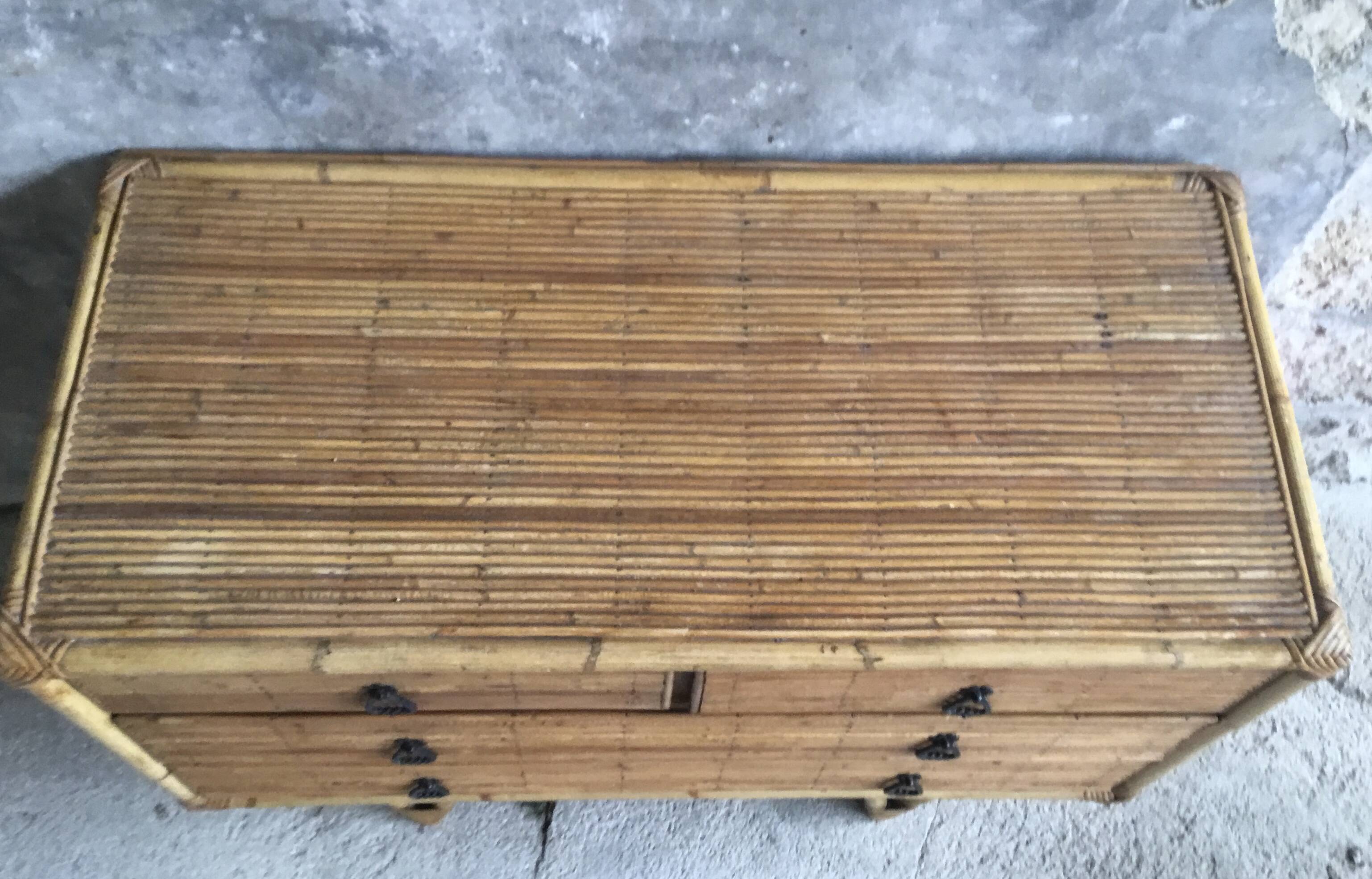 Bamboo and rattan chest of drawers - vintage 1960s
