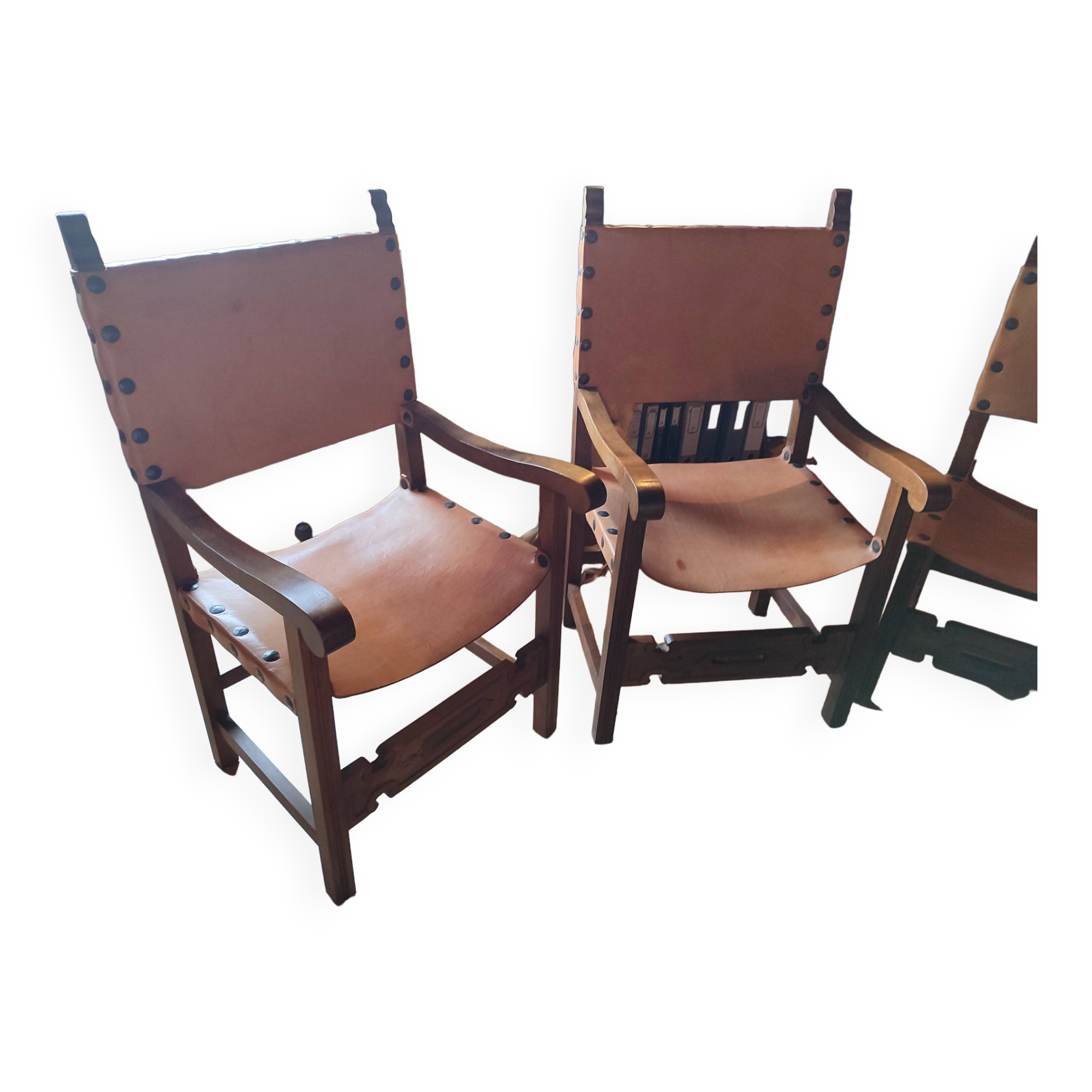 Catalan Spanish Medieval Gothic Leather Seated Armchair