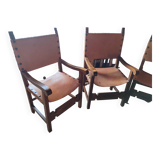 Catalan Spanish Medieval Gothic Leather Seated Armchair