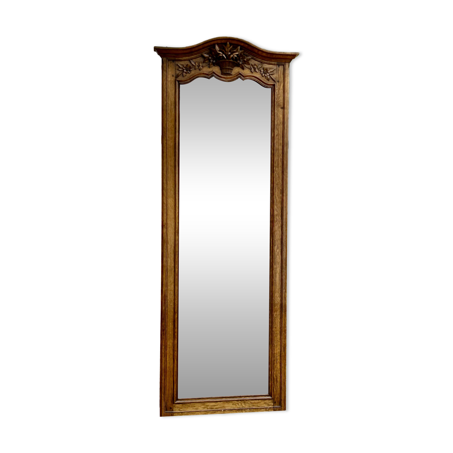 Large and old bevelled framed floor mirror.