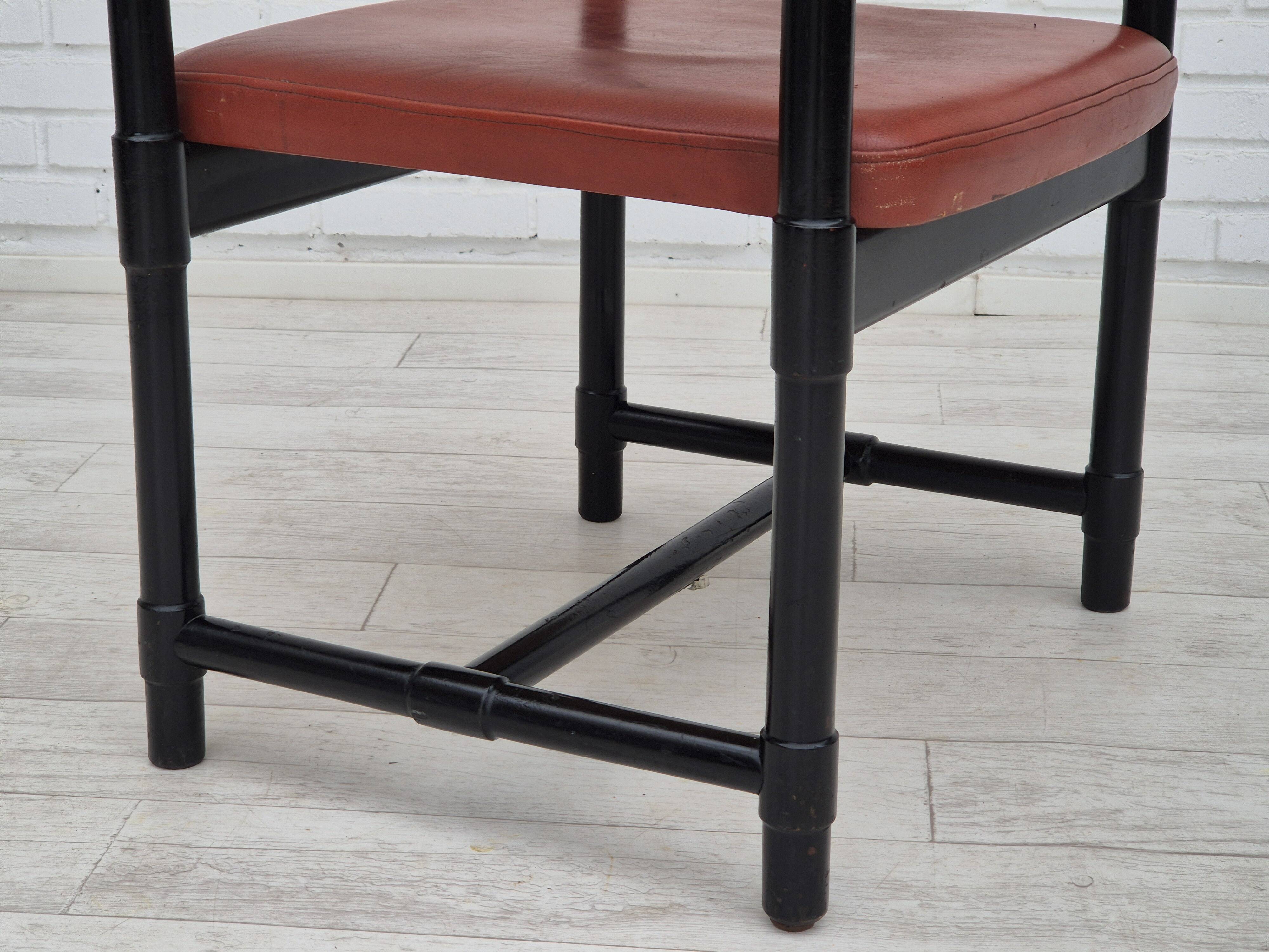 1970s, set of 4 Finnish armchairs by Lepokalusto, original condition, birch wood, leather.