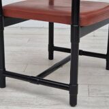 1970s, set of 4 Finnish armchairs by Lepokalusto, original condition, birch wood, leather.