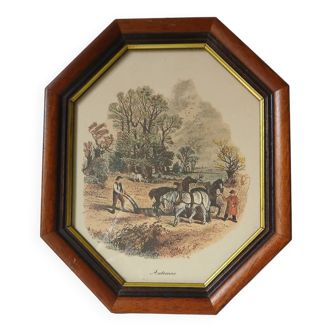 Octagonal frame with engraving signed B. Foster of an autumn scene