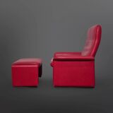 Desede DS50 avec pouf en cuir rouge, Suisse années 1980.