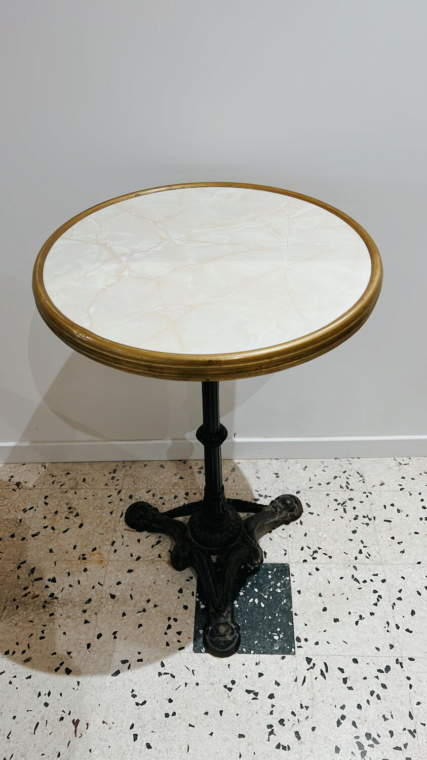 Bistro table cast iron marble and brass
