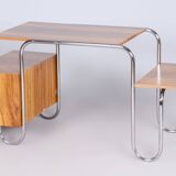 Restored bauhaus writing desk, by andré lurcat, walnut, new polish, czech, 1930s