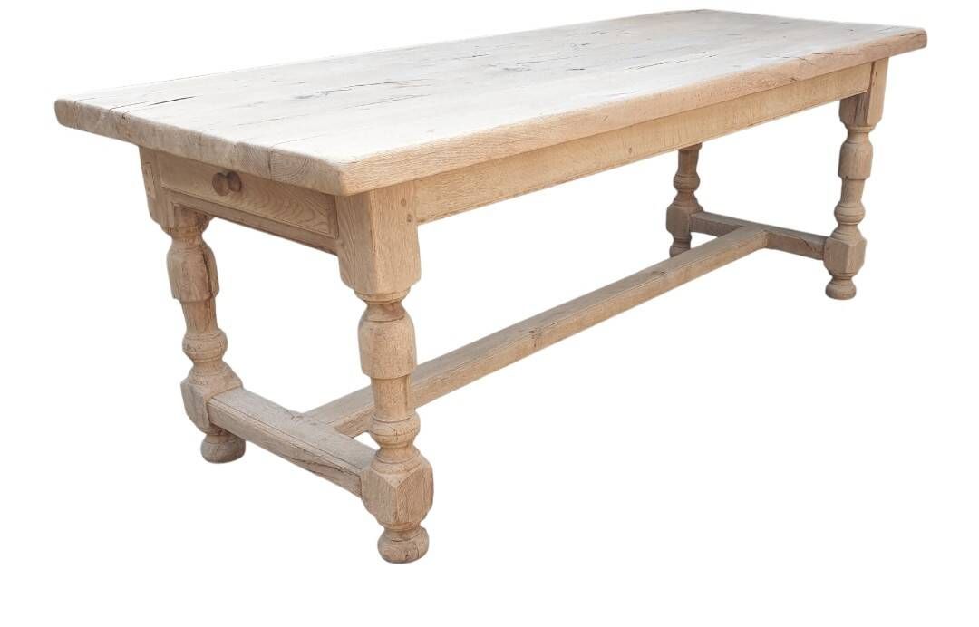 Solid oak farmhouse table with a drawer, tabletop thickness 5 cm.