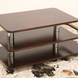 Coffee Table-Bar low laminate rosewood and chromed metal, Italy 70's