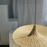 Large suspension, rattan luminaire in hat shape D:80cm