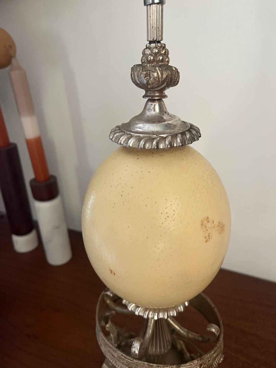 Silver-plated metal and ostrich egg lamp base, late 20th century