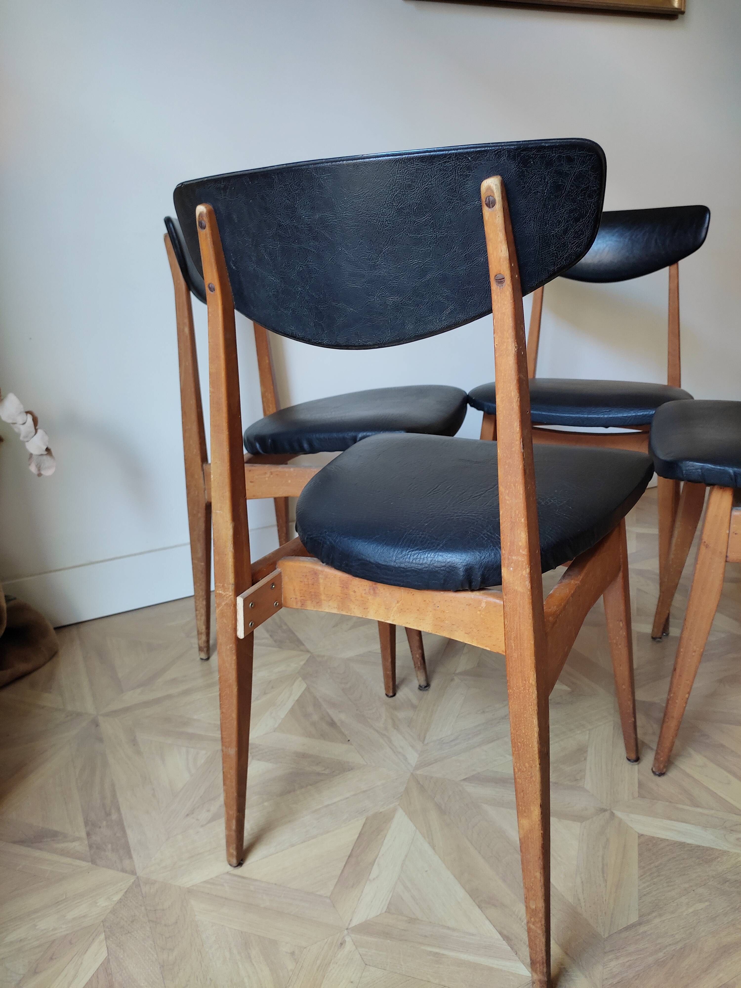 4 chaises scandinaves en skaï et bois