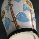 Glazed ceramic vase with polychrome decoration of sunflower flowers 36 cm