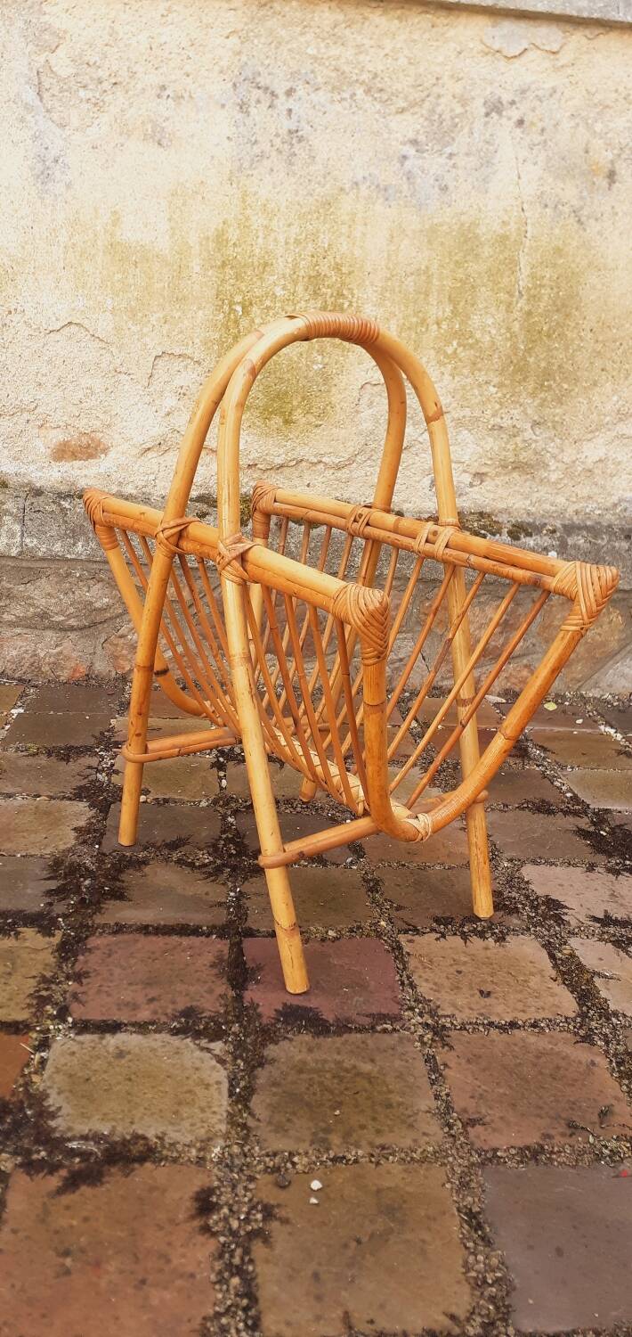 Vintage 1950s rattan magazine holder