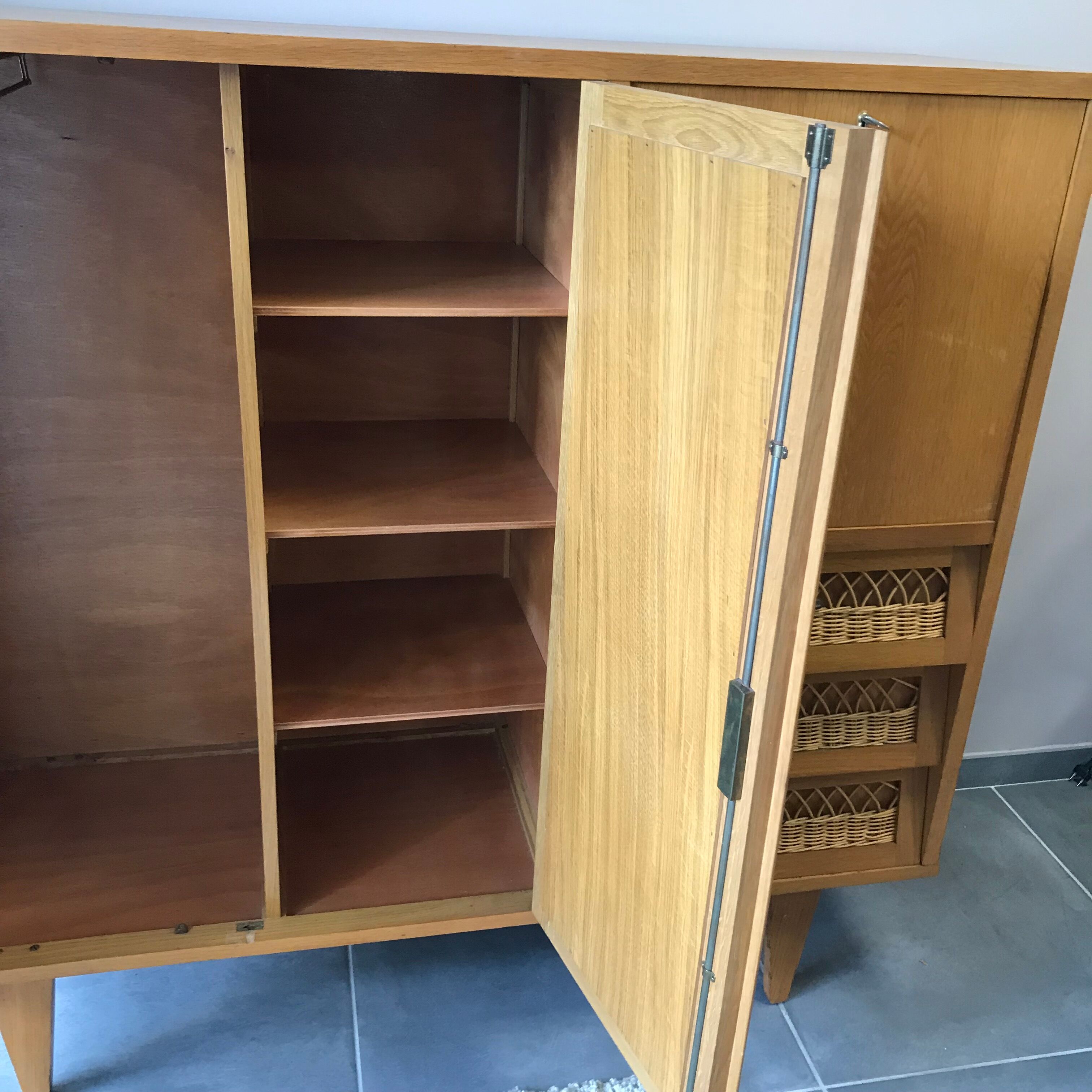 Furniture with wooden secretary and rattan