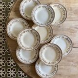 Lot de 10 assiettes creuses anciennes en terre de fer, décors d'hirondelles de HBC