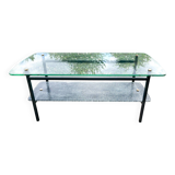 Table basse à 2 plateaux , verre et métal , des années 50'