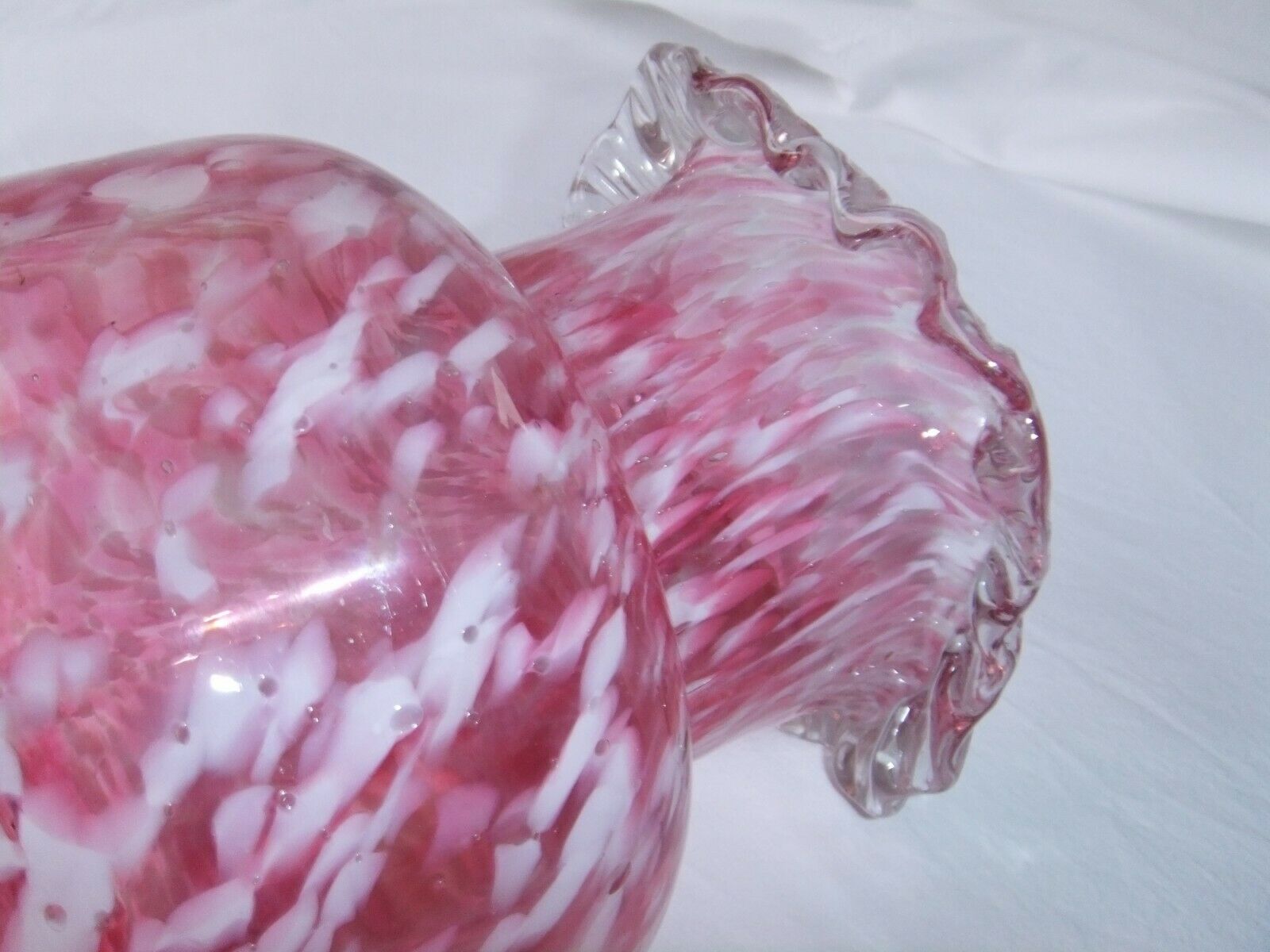 Vase ball old Clichy collection blown glass speckled white pink