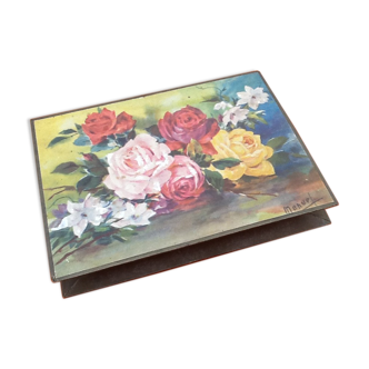 Boite ancienne cartonnée décor floral par manuel  (165x120)mm