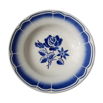 Assiette creuse en faïence Fenal Badonviller fleur bleues Diam 22,5 cm
