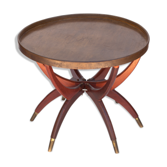 Vintage table, coffee table, wood table, round table, foldable feet, wood tray, coffee table, woo