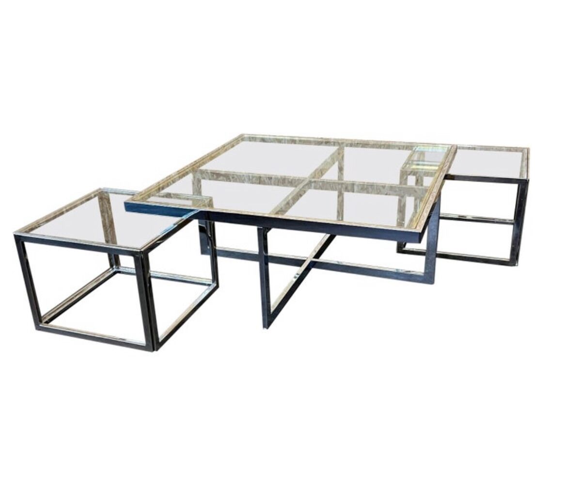 Coffee table chrome & brass 2 nesting tables