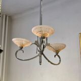 French chandelier, with pink glass shades, Art Deco
