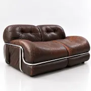Canapé en cuir marron et chrome, années 1970