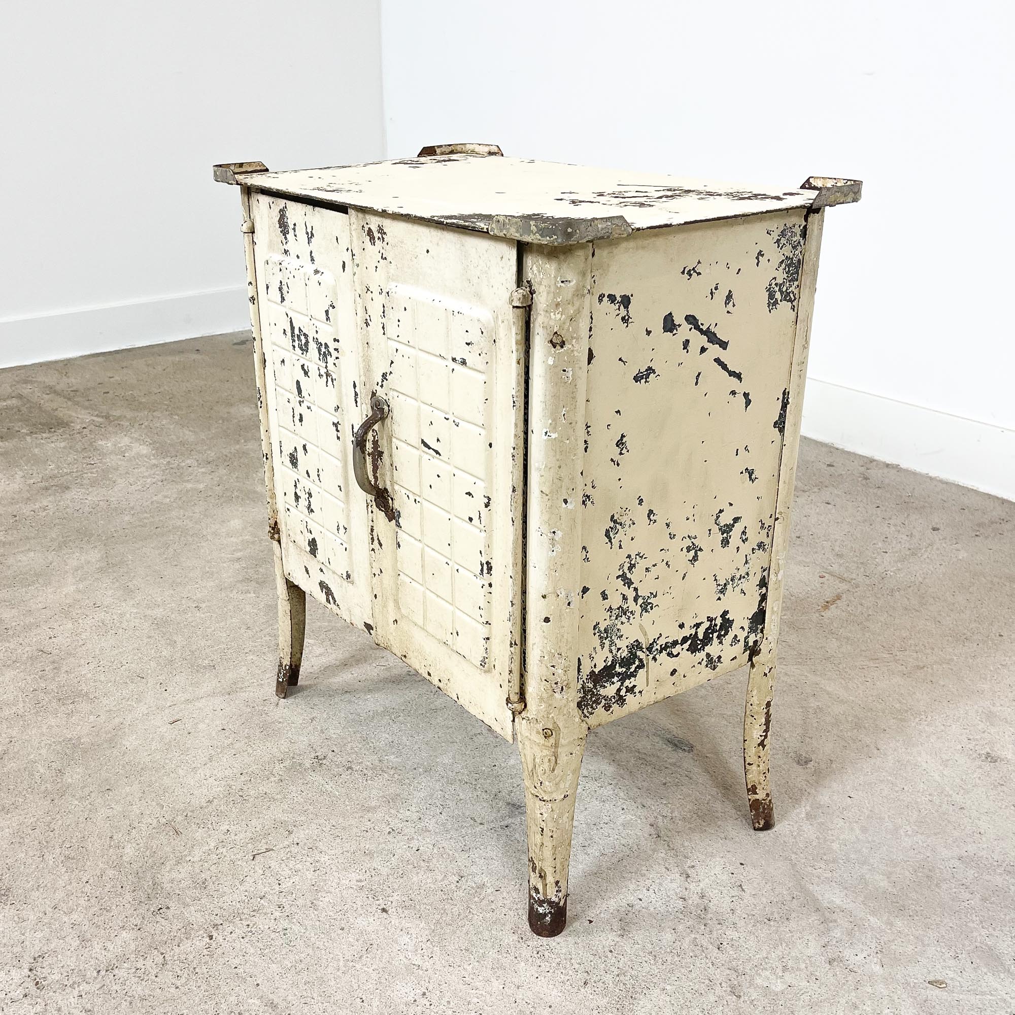Vintage industrial painted metal nightstand cabinet
