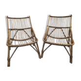 Paire d'ancien fauteuils en rotin courbé assise années 60 vintage x2