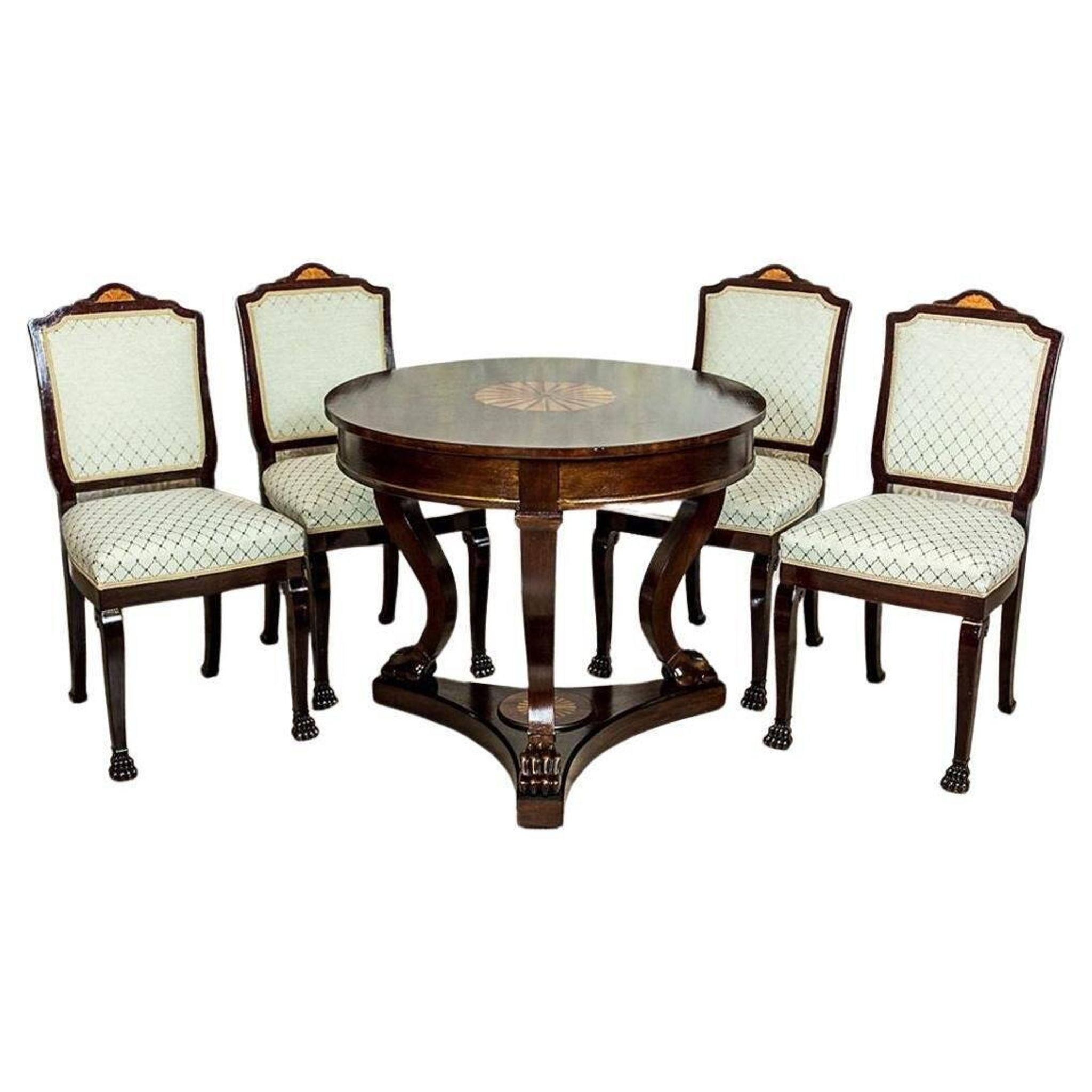Table ronde avec chaises rembourrées, années 1950, ensemble de 5