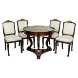 Round Table with Upholstered Chairs, 1950s, Set of 5