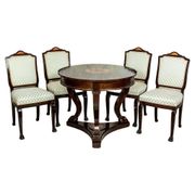 Table ronde avec chaises rembourrées, années 1950, ensemble de 5