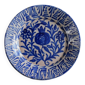 Assiette Fajalauza bleue espagnole ancienne à motif de grenade