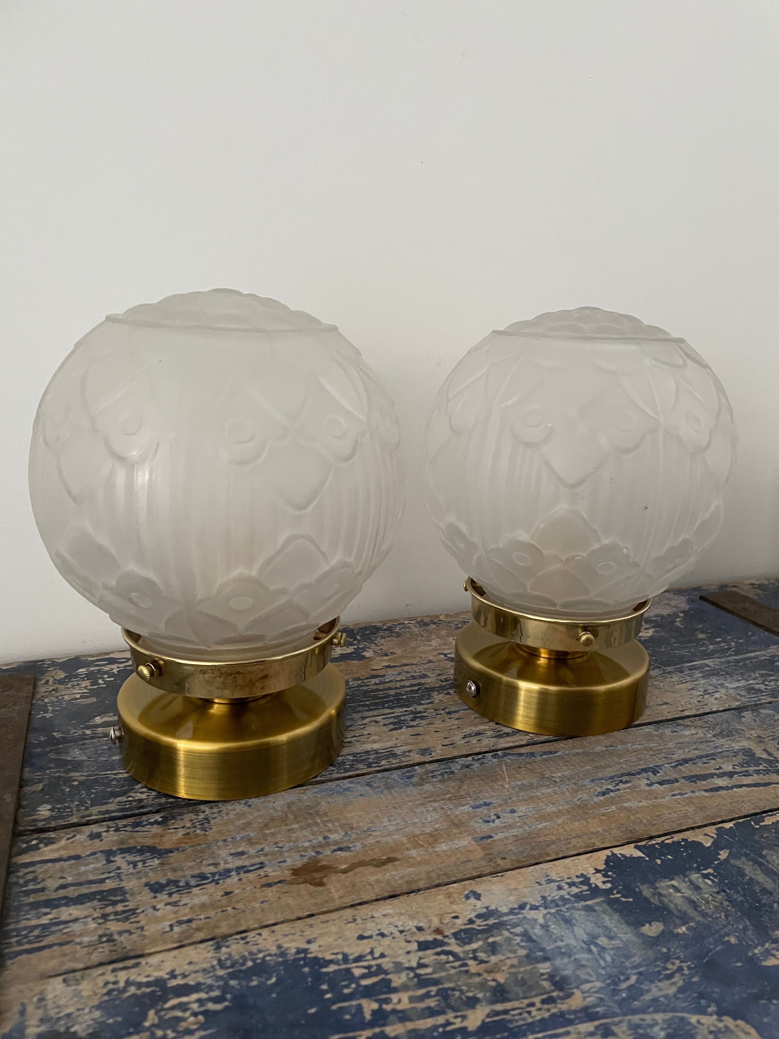 Pair of new electrified Art Deco globe sconces