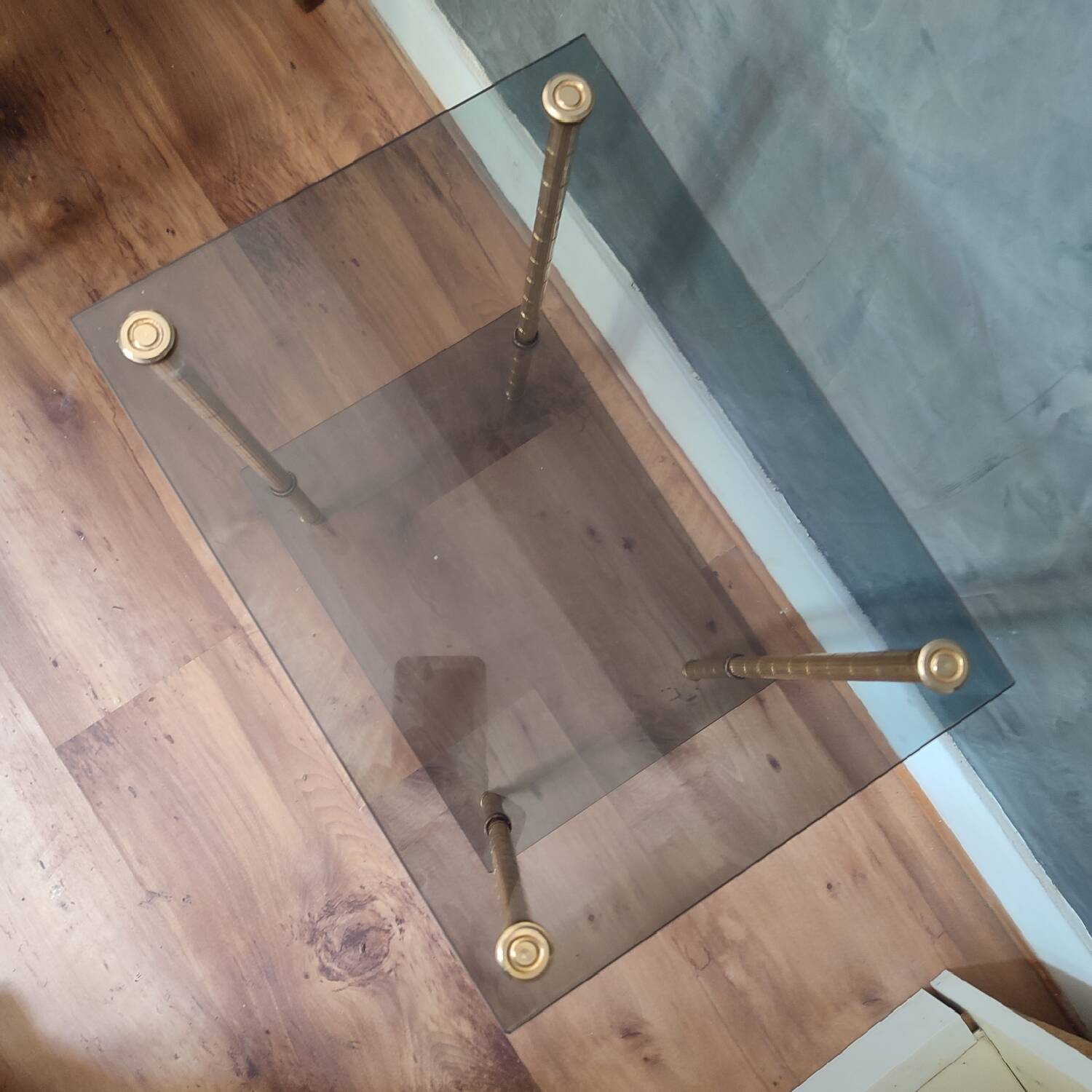 Smoked glass side table or pedestal table from the 70s