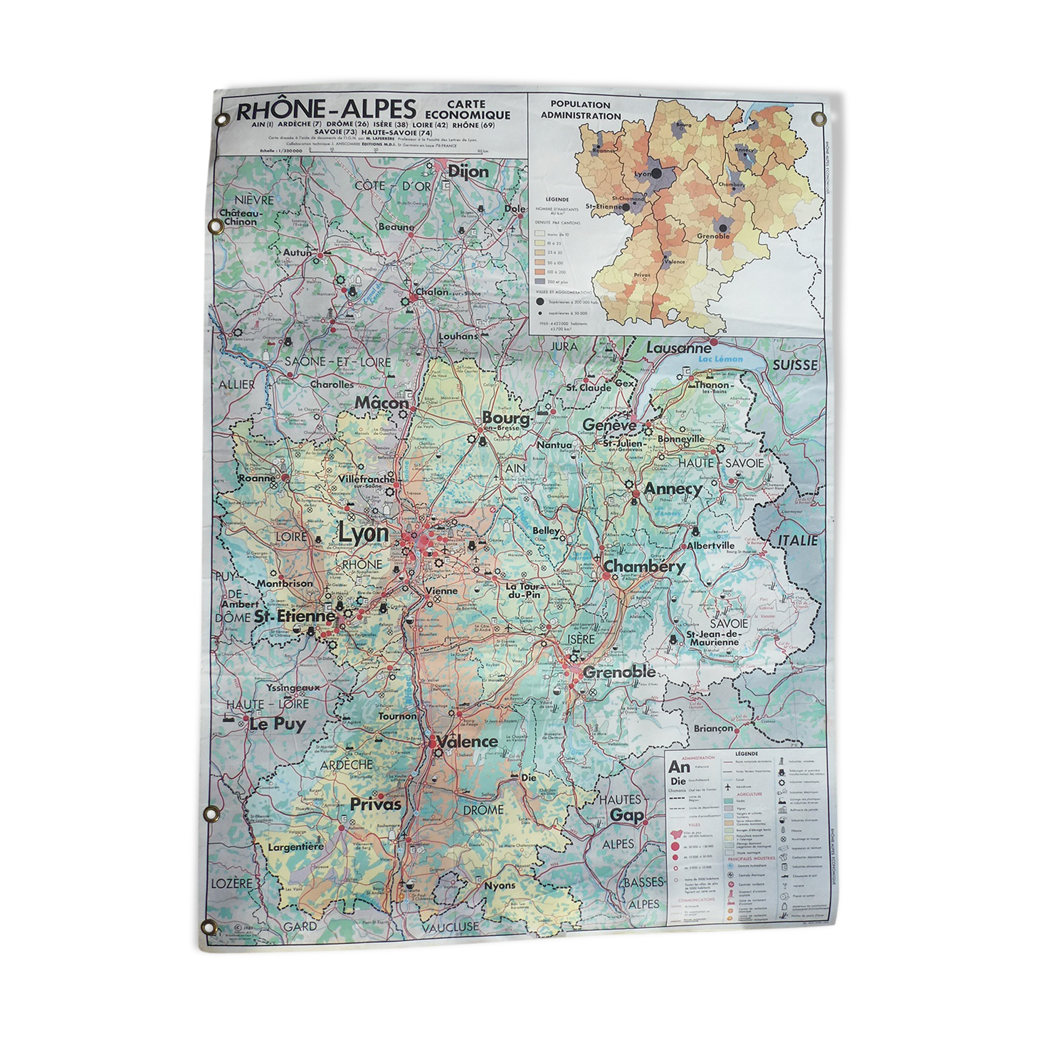 Old school vintage MDI Rhône-Alpes map
