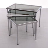 Nesting tables chrome frame smoked glass 1970s