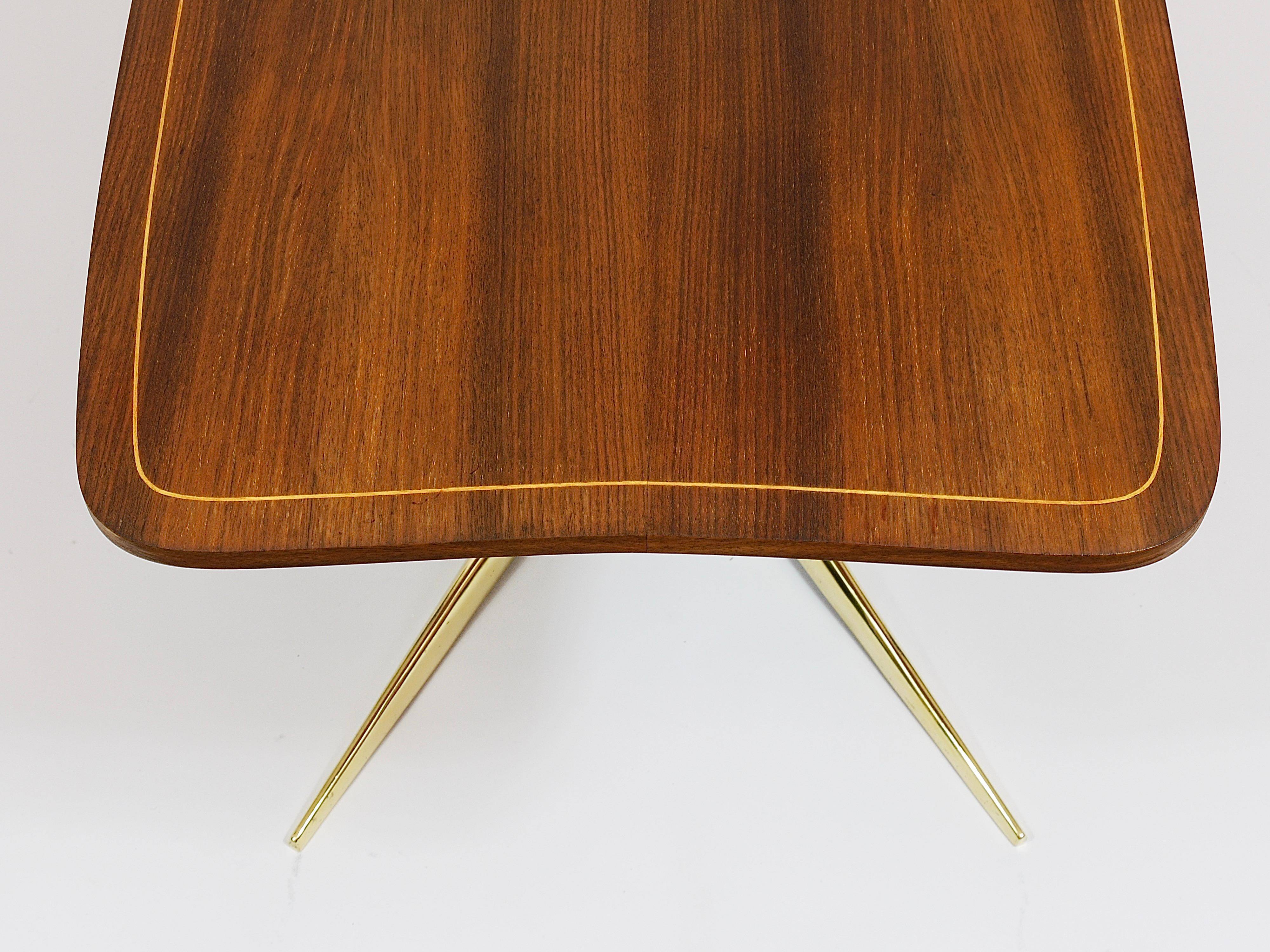 Oswald Haerdtl x Hagenauer Vienna coffee table in brass and walnut, Austria, 1950s