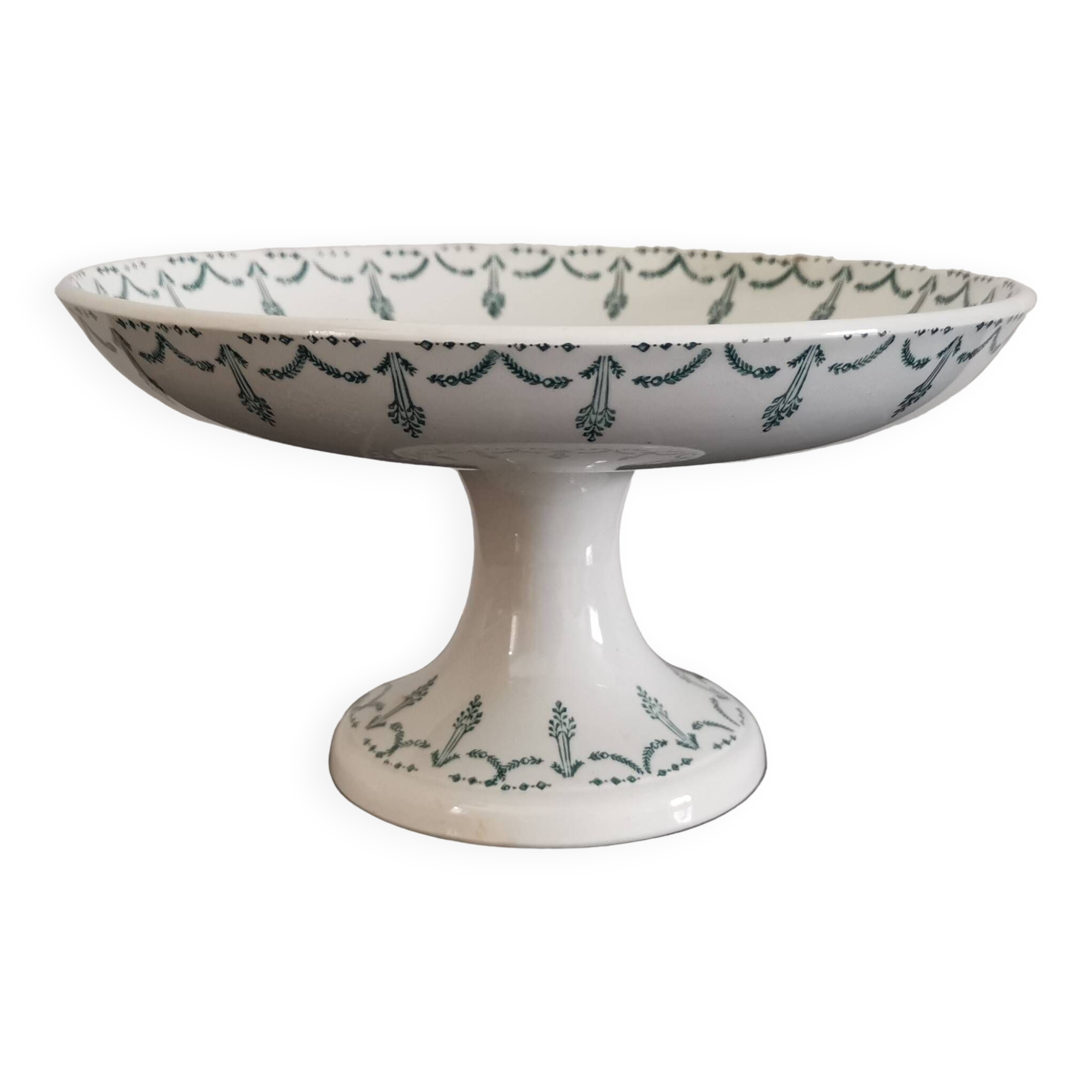 Old compotier iron earth gien green garland 1900-1930