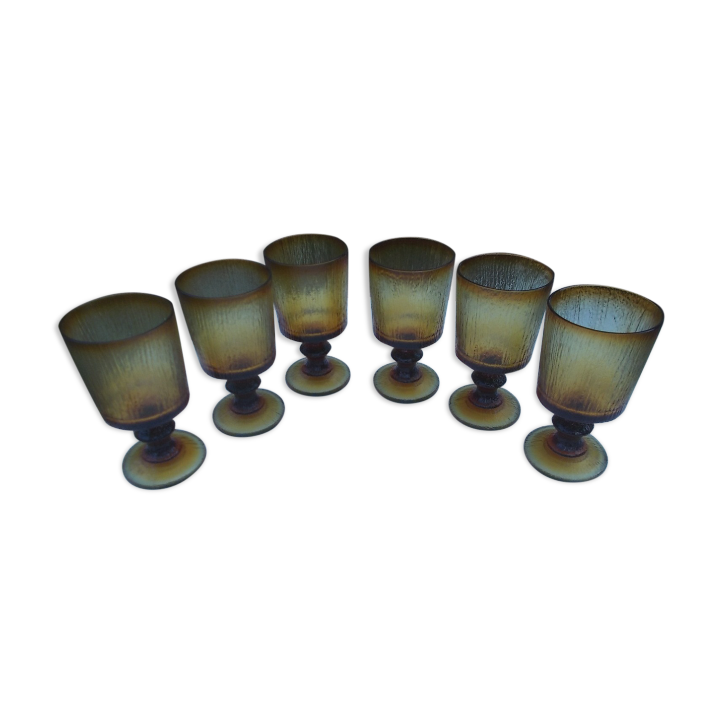 Ensemble 6 verre à pied verre moulé orange