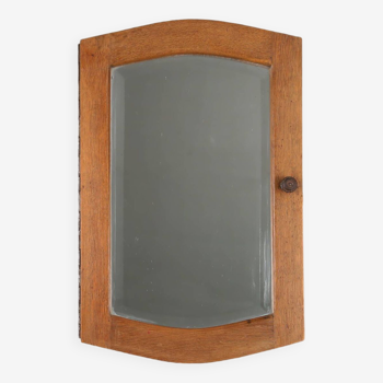 Elegant Art Deco shaving cabinet in wood with original mirror and decoration inside, France 1930s