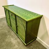 Green Vintage Rattan Sideboard By Maugrion, France, 1980s