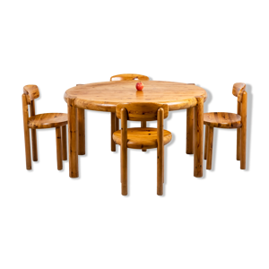Table de salle à manger et série de quatre chaises en pin, Rainer Daumiller,  années 1960