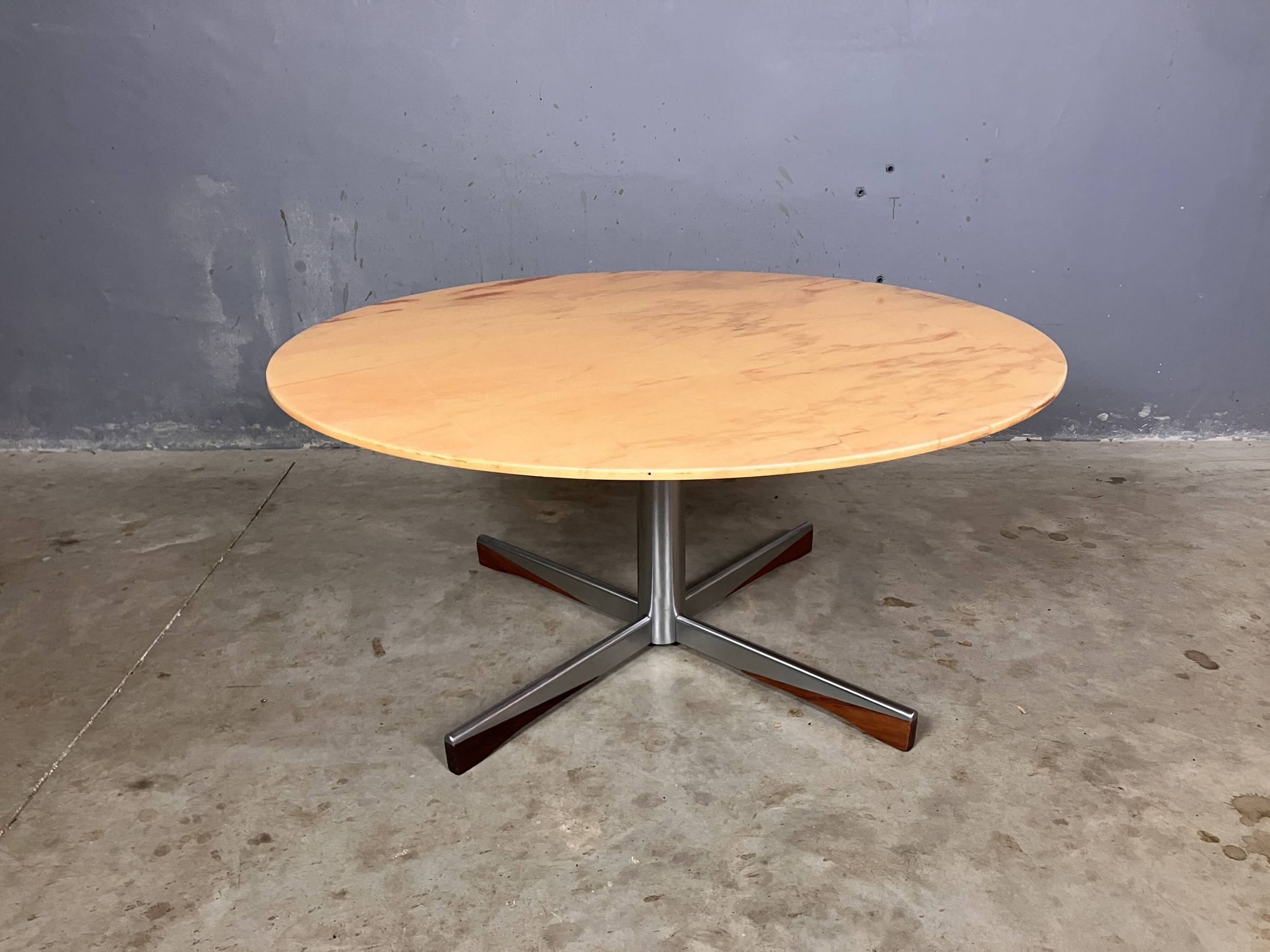 Mid Century coffee table in chrome, marble, and rosewood.