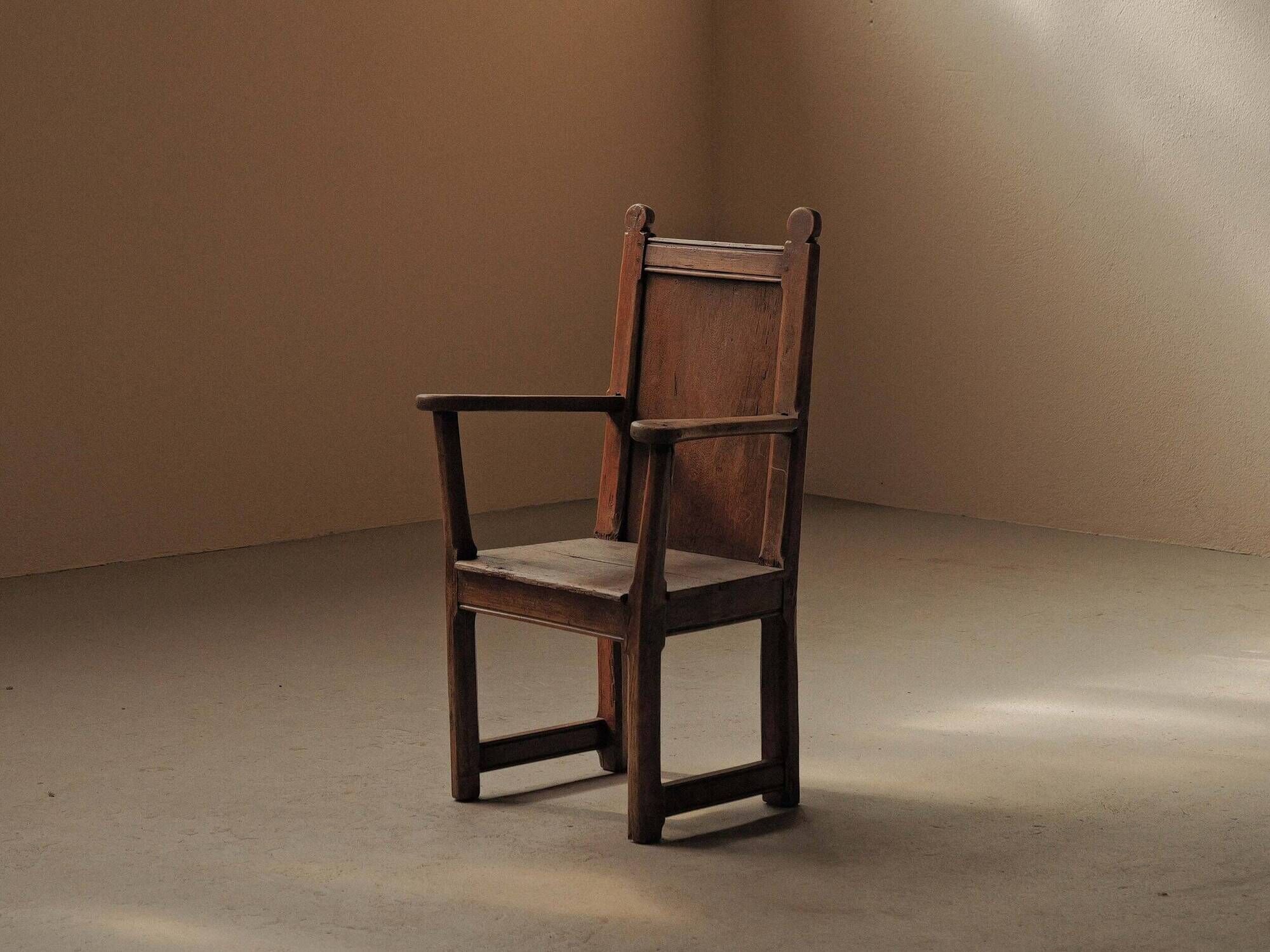 Peasant armchair in solid oak, France, 19th century