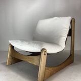 Brutalist lounge low relax chair in bouclé by Carl Straub, 1970s