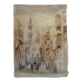 Tableau Aquarelle originale "Vue Orientaliste Medina" signée Rose Picard