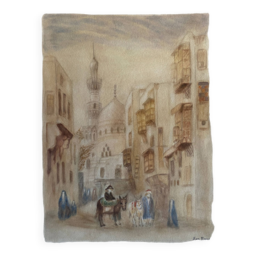 Tableau Aquarelle originale "Vue Orientaliste Medina" signée Rose Picard
