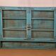 Old showcase in original blue patina Burmese teak